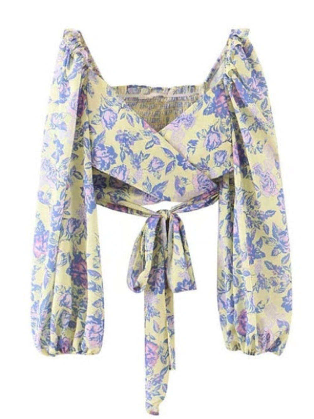 Yellow Floral Wrap Tie Top - small